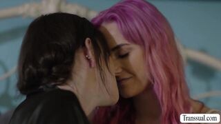 Busty shemale fucks the pussy of her pink haired roommate