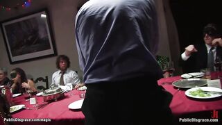 Busty slut fucked at dinner party