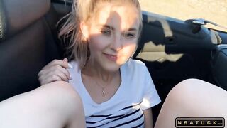 Public Teen Sex in the Convertible Car on a way to Las Vegas Eva Elfie