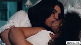 Curly teen gets tight pussy fucked by her shemale stepmommy