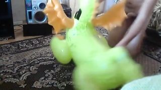 Green dragon inflatable toy humping orgasm