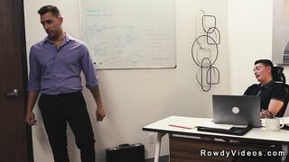 Gay masturbate and anal fuck colleague in the office