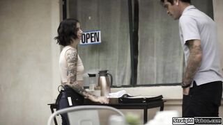 Tattooed barista anal fucked by a client