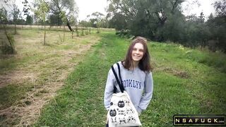 Russian Slut make Blowjob Outdoor after University