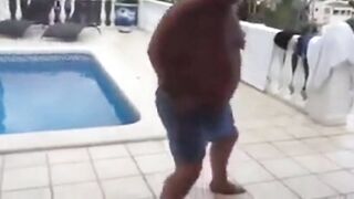 Fat Latin Daddy Strips Outdoors with His Bear