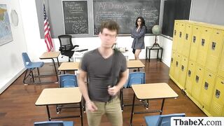 Latina TS teacher Eva Maxim gives student blowjob