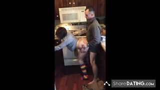 Girl Cumming On Husbands Friends Dick In The Kitchen