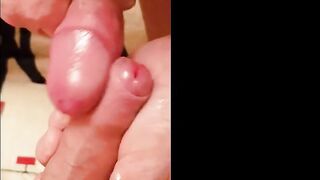 Old man cums over my young shaven cock