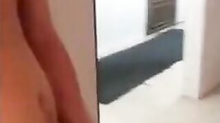 Risky wank in public bathroom