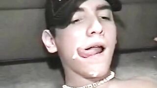 Scally boy eats his own cum