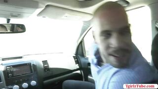 Horny bald picks up TS hitch hiker and barebacks her ass