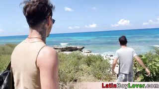 Latin guys celebrate gay pride on the beach outdoor