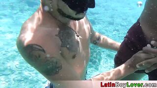 Expert diver dives into his amateur latin students ass