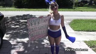 Fucking blonde money raising cutie in the backyard