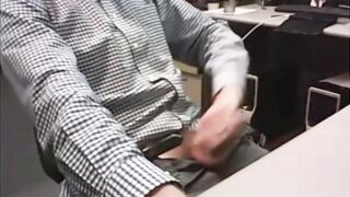 dad strokes cock at the office 3